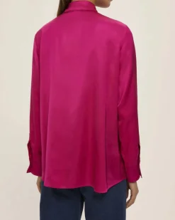 Camicia fucsia Emme Marella in raso di viscosa con colletto classico e bottone gioiello