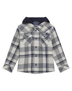 Camicia Guess in puro cotone blu e avorio con cappuccio
