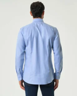 Camicia Hank Boss azzurra slim-fit in twill di cotone stretch con colletto Kent