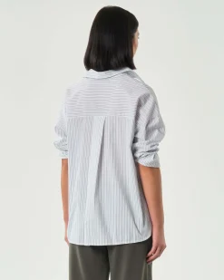 Camicia Hlo! over bianca a righine blu in misto cotone