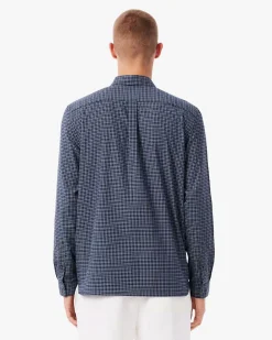 Camicia Lacoste a quadretti blu indaco in flanella di cotone con taschino al petto
