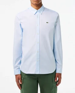 Camicia Lacoste azzurra in Oxford di puro cotone con collo button down