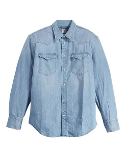 Camicia Levi's western in denim di puro cotone lavaggio chiaro super stone washed