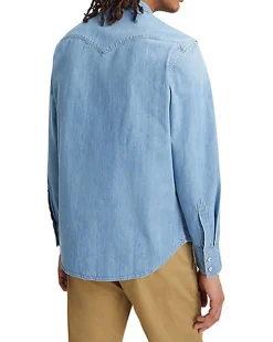 Camicia Levi's western in denim di puro cotone lavaggio chiaro super stone washed