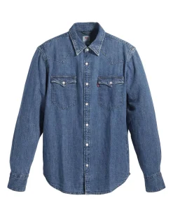 Camicia Levi's western in denim di puro cotone lavaggio medio stone washed