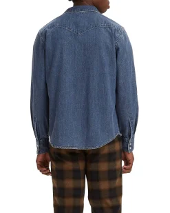Camicia Levi's western in denim di puro cotone lavaggio medio stone washed