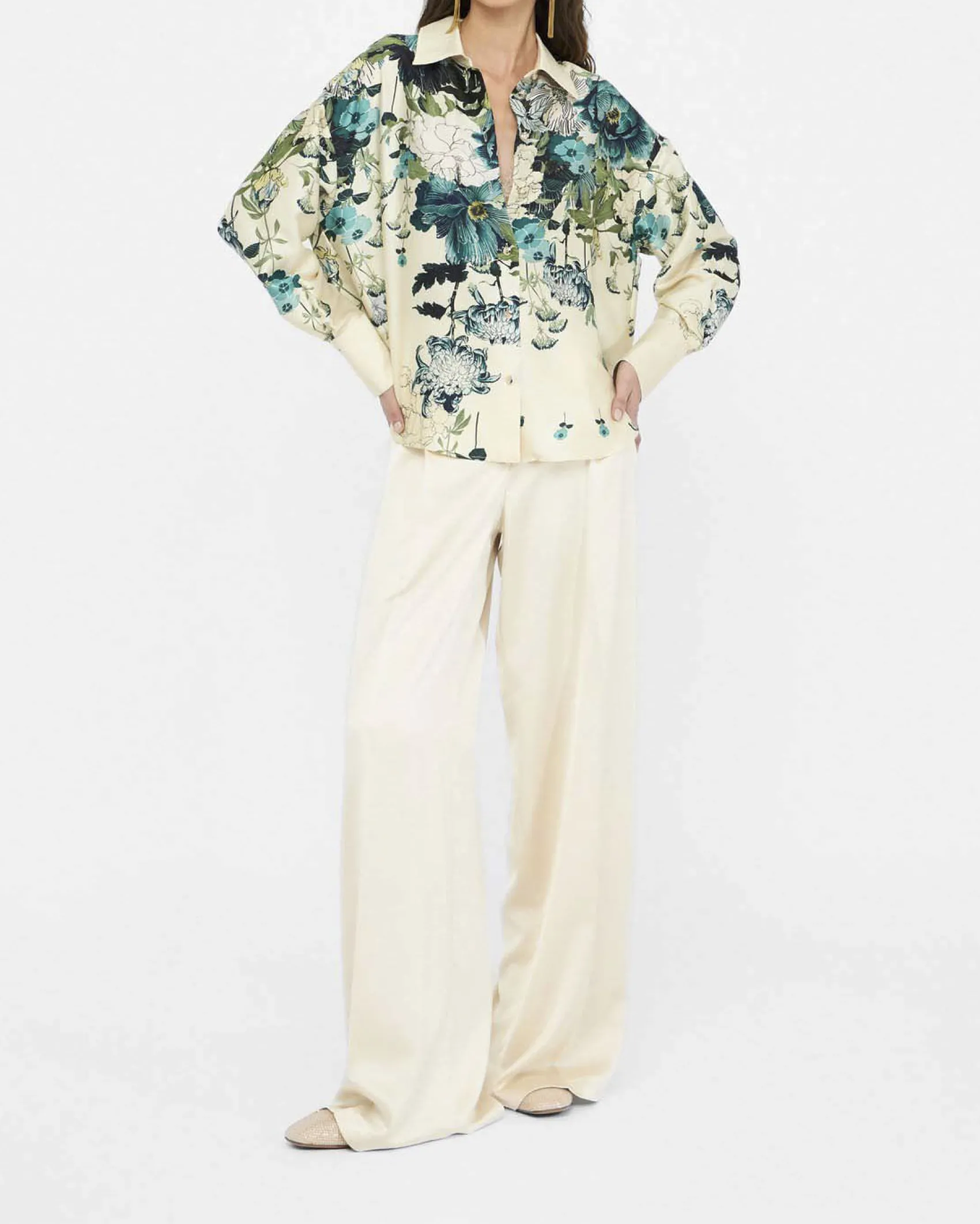 Camicia Liu Jo avorio in twill con stampa floreale