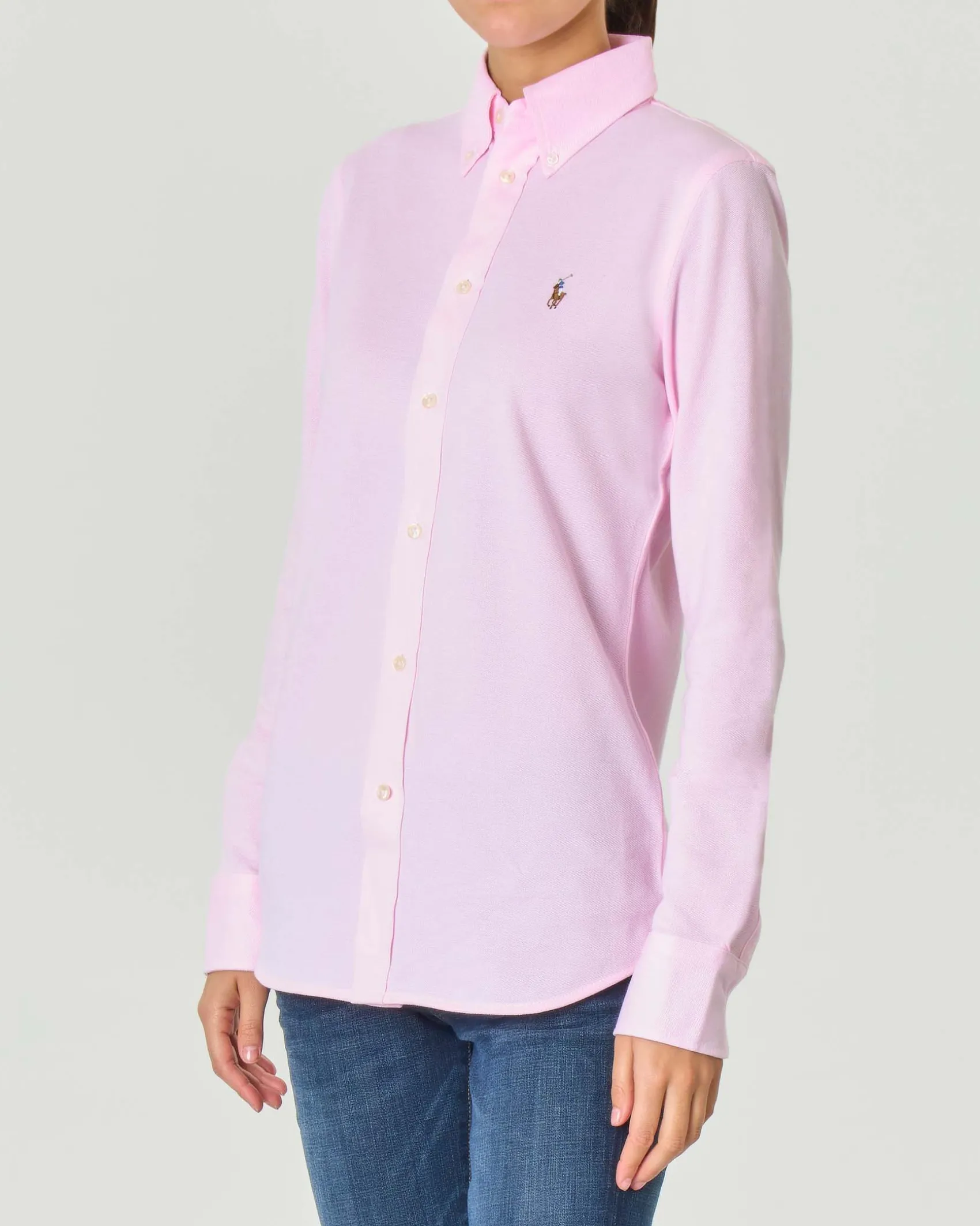 Camicia Oxford in maglia di cotone rosa con logo ricamato sul petto