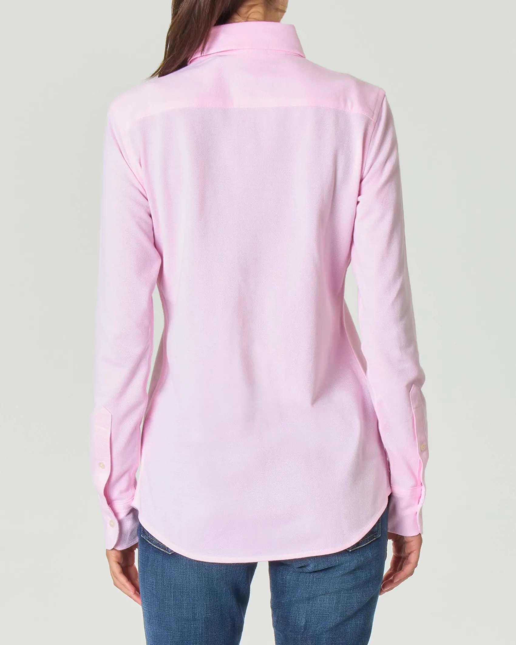 Camicia Oxford in maglia di cotone rosa con logo ricamato sul petto