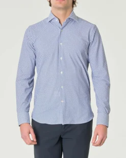 Camicia Pellizzari azzurra slim-fit in tessuto tecnico con fantasia ad ottagoni