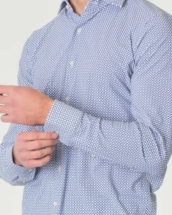 Camicia Pellizzari azzurra slim-fit in tessuto tecnico con fantasia ad ottagoni