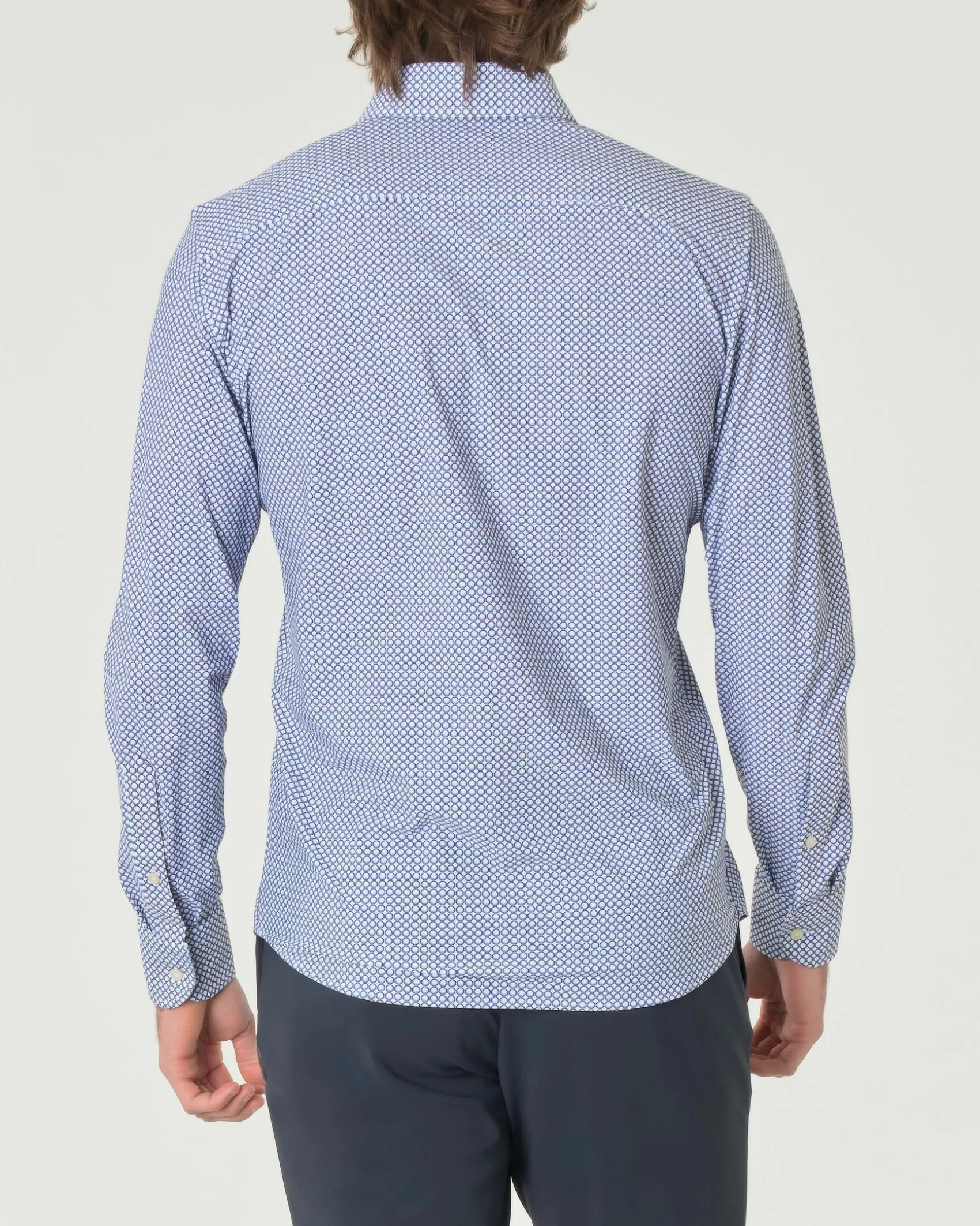 Camicia Pellizzari azzurra slim-fit in tessuto tecnico con fantasia ad ottagoni