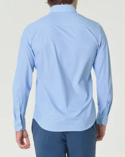Camicia Pellizzari bianca e azzurra slim-fit in tessuto tecnico con micro-fantasia a nido d'ape