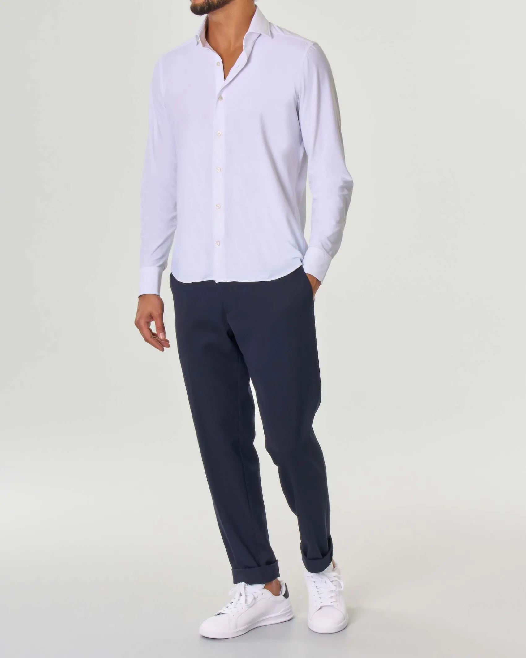 Camicia Pellizzari bianca in tessuto tecnico hyper comfort simil popeline