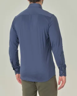 Camicia Pellizzari blu indaco in tessuto tecnico diagonale con collo alla francese