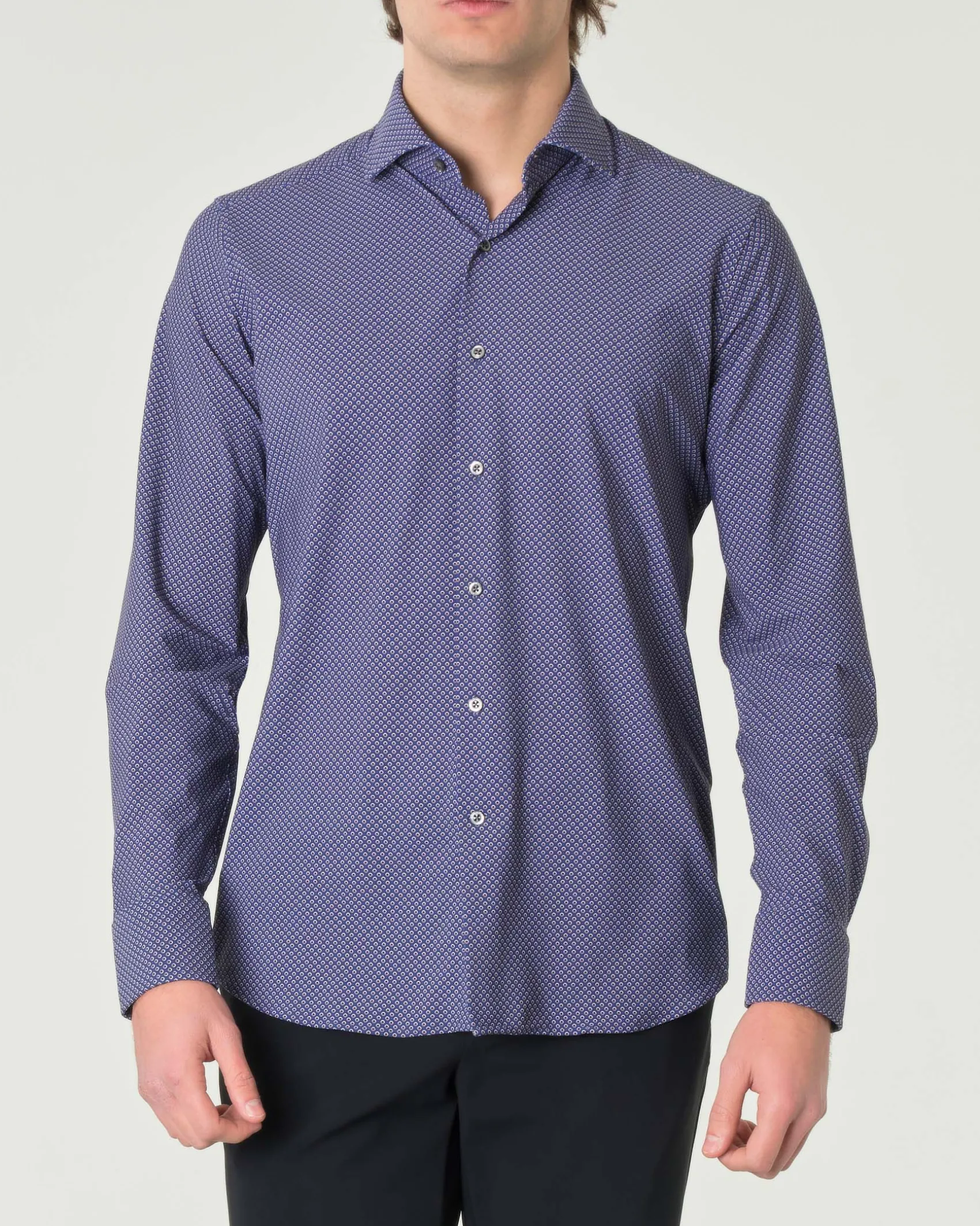 Camicia Pellizzari blu indaco slim-fit in tessuto tecnico con micro-fantasia