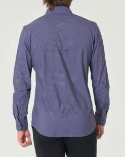 Camicia Pellizzari blu indaco slim-fit in tessuto tecnico con micro-fantasia