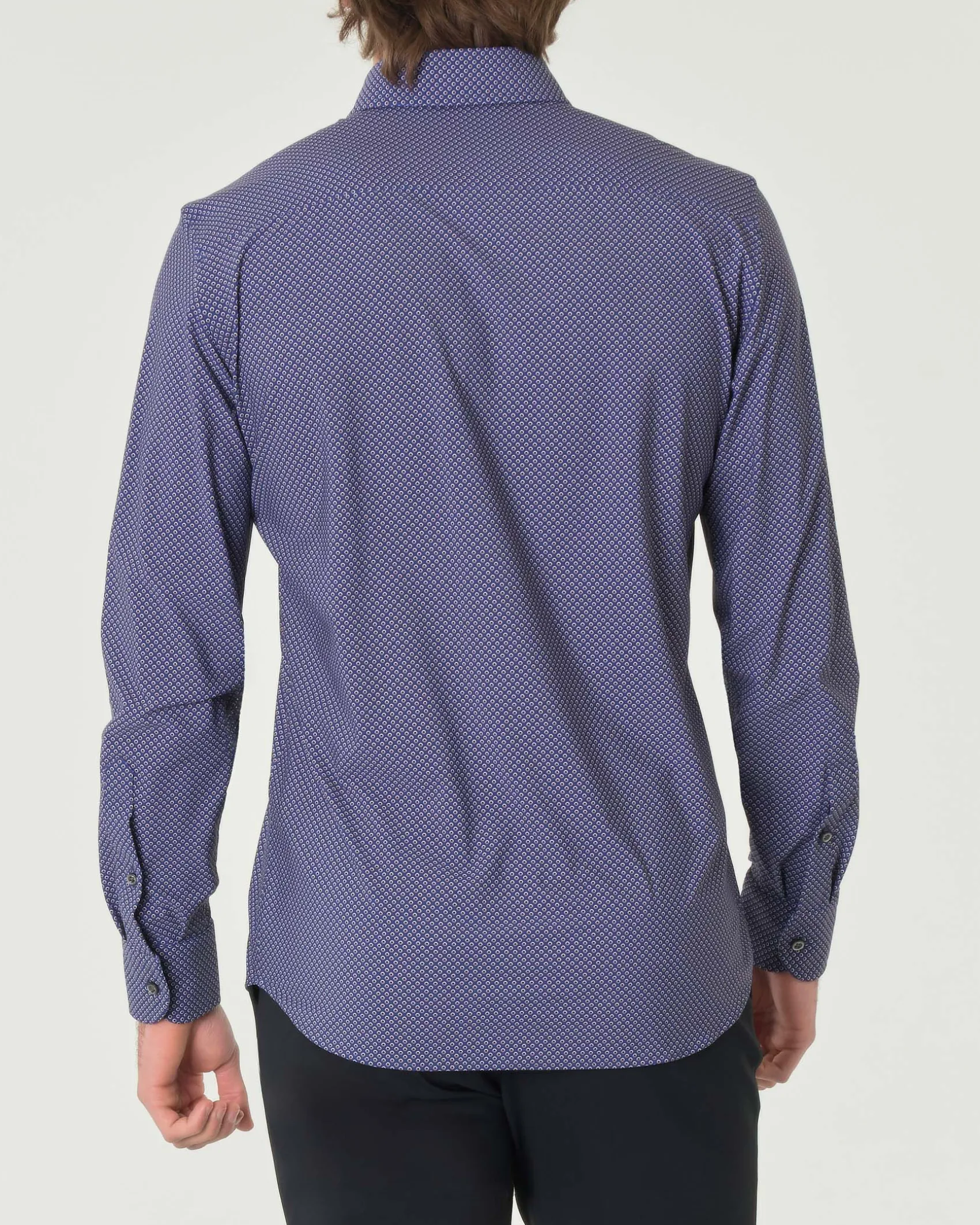 Camicia Pellizzari blu indaco slim-fit in tessuto tecnico con micro-fantasia