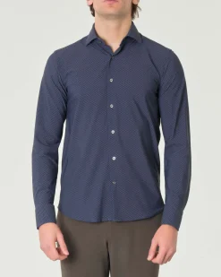 Camicia Pellizzari blu notte slim-fit in tessuto tecnico con micro-fantasia