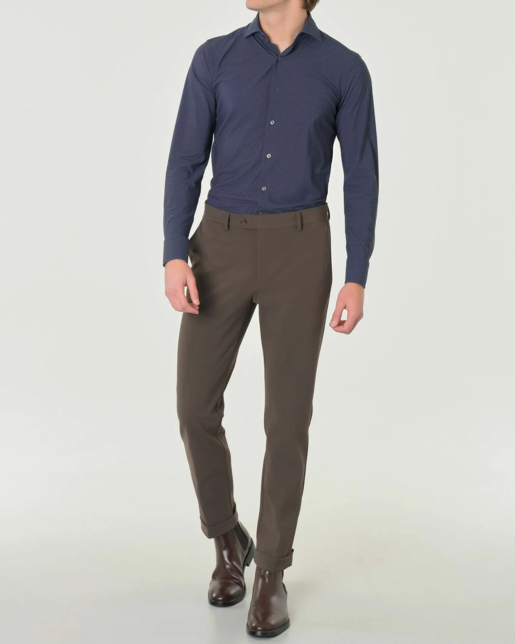 Camicia Pellizzari blu notte slim-fit in tessuto tecnico con micro-fantasia