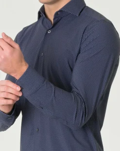 Camicia Pellizzari blu notte slim-fit in tessuto tecnico con micro-fantasia