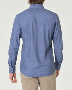 Camicia Pellizzari blu slim-fit in tessuto tecnico effetto chambray
