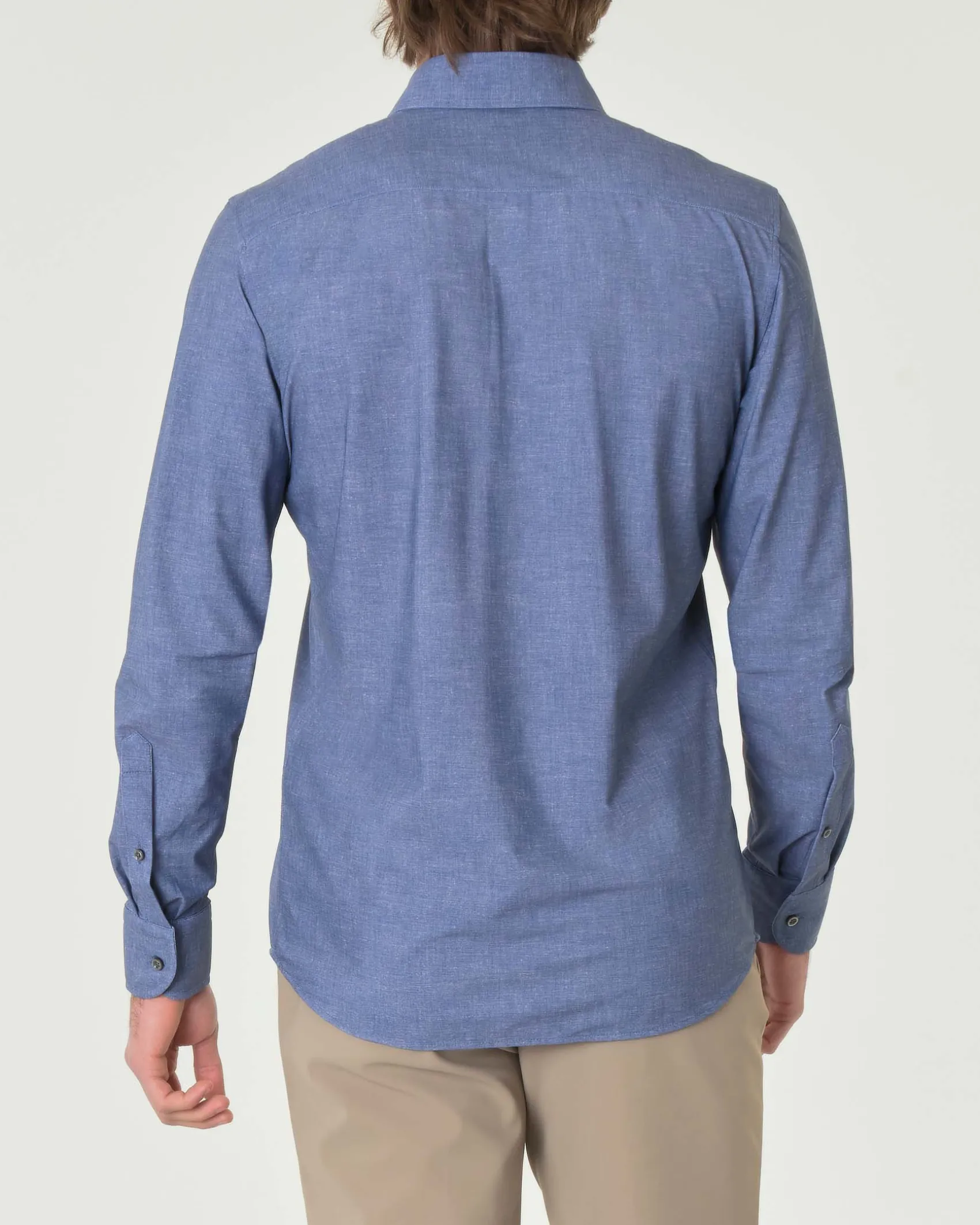 Camicia Pellizzari blu slim-fit in tessuto tecnico effetto chambray