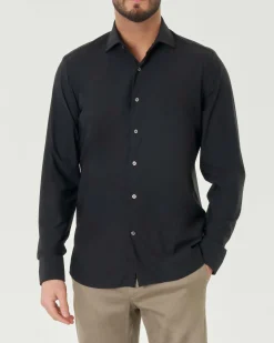 Camicia Pellizzari nera in tessuto tecnico hyper comfort simil popeline