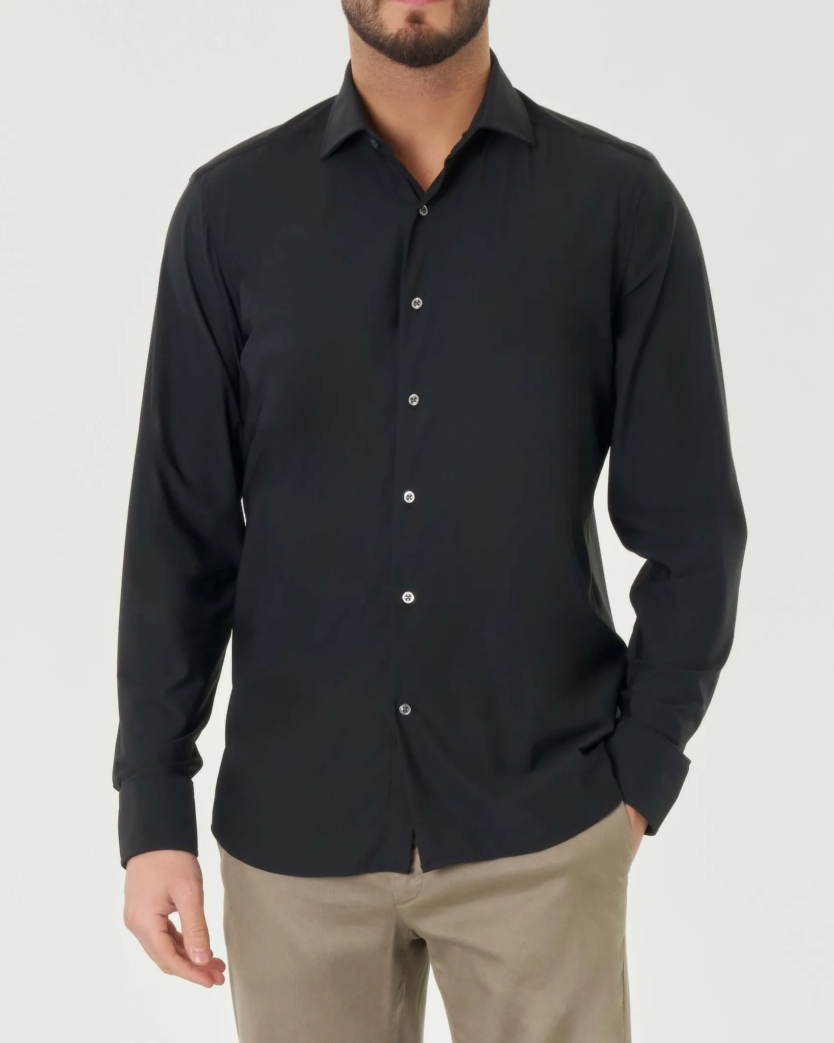 Camicia Pellizzari nera in tessuto tecnico hyper comfort simil popeline
