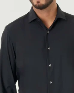 Camicia Pellizzari nera in tessuto tecnico hyper comfort simil popeline