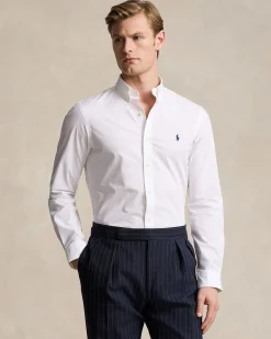 Camicia Polo Ralph Lauren bianca in popeline di cotone stretch con colletto button down
