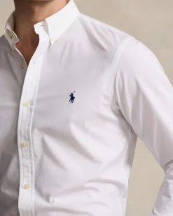 Camicia Polo Ralph Lauren bianca in popeline di cotone stretch con colletto button down