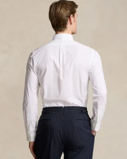 Camicia Polo Ralph Lauren bianca in popeline di cotone stretch con colletto button down