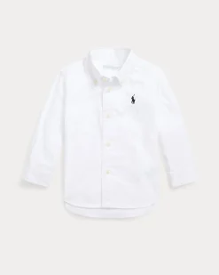 Camicia Polo Ralph Lauren bianca Oxford in cotone con logo pony blu
