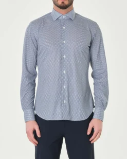 Camicia Re-Do It bianca con micro fantasia blu in tessuto tecnico stretch