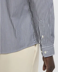 Camicia Roan Boss a righe bianche e blu in cotone stretch con colletto button-down