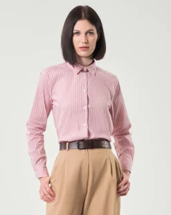 Camicia rosa cropped in misto cotone a righe bianche