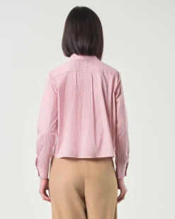 Camicia rosa cropped in misto cotone a righe bianche