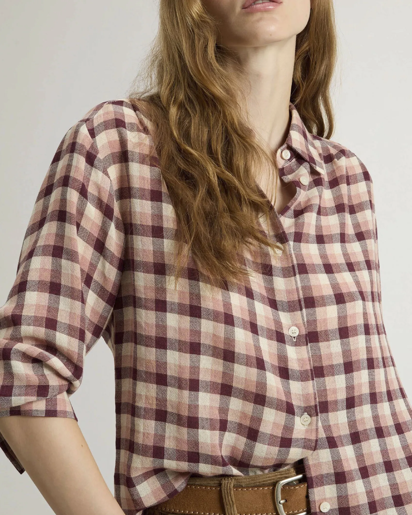 Camicia rosa Woolrich a fantasia check bordeaux in garza di misto viscosa