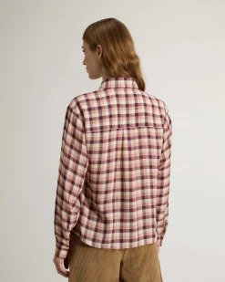 Camicia rosa Woolrich a fantasia check bordeaux in garza di misto viscosa