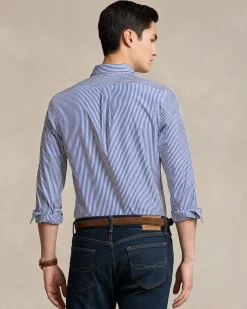 Camicia slim Polo Ralph Lauren a righe bianche e blu in popeline di cotone stretch con colletto button-down