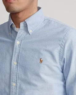 Camicia slim Polo Ralph Lauren azzurra in Oxford con colletto button-down e logo ricamato sul petto