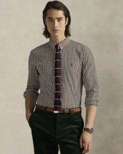 Camicia slim-fit Polo Ralph Lauren a righe bianche e marroni in popeline di cotone stretch con colletto button-down