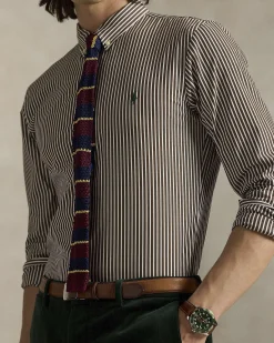 Camicia slim-fit Polo Ralph Lauren a righe bianche e marroni in popeline di cotone stretch con colletto button-down