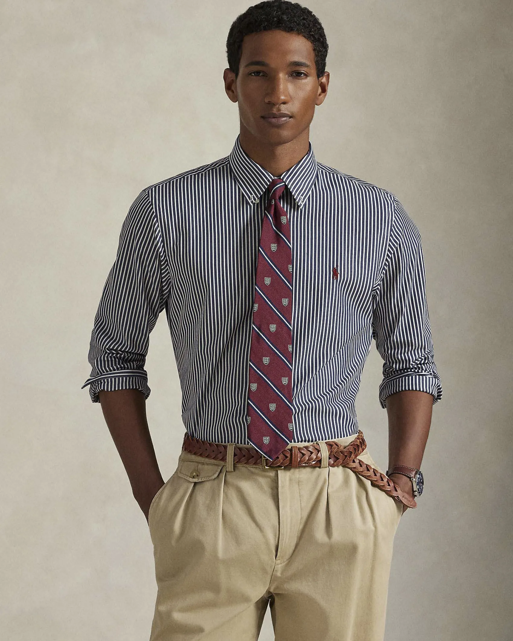 Camicia slim-fit Polo Ralph Lauren a righe bianche e blu in popeline di cotone stretch con colletto button-down