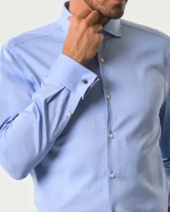 Camicia Spread Boss azzurra in micro piquè di cotone stretch con colletto aperto alla francese e polso doppio