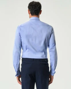 Camicia Spread Boss azzurra in micro piquè di cotone stretch con colletto aperto alla francese e polso doppio