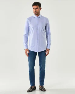 Camicia Spread Boss azzurra in puro cotone Oxford con colletto aperto alla francese