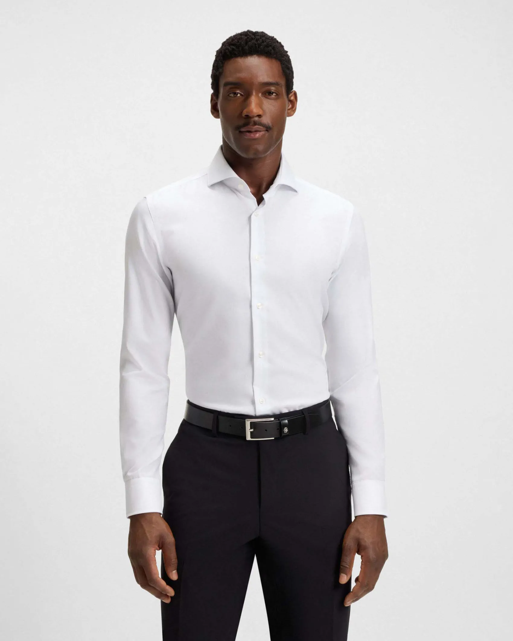 Camicia Spread Boss bianca in puro cotone Oxford con colletto aperto alla francese