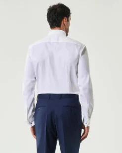 Camicia Spread Boss bianca in micro piquè di cotone stretch con colletto aperto alla francese e polso doppio